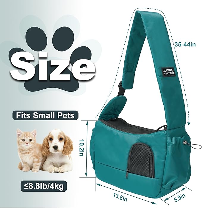 Dog Sling Carrier for Small Pets, Hands-Free Cat Carrier Pouch up to 8.8 lb, Cat Sling with Safety Strap and Pockets, Ideal for Travel and Daily Use, Peacock Blue