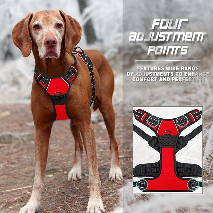 BARKBAY No Pull Dog Harness Front Clip Heavy Duty Reflective Easy Control Handle for Large Dog Walking(Red,S)