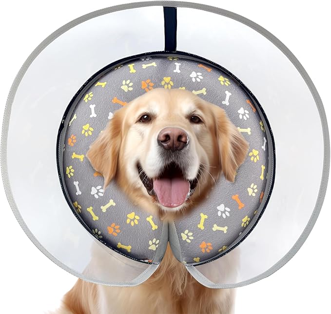 Dog Cone Collar with Enhanced Anti-Licking, Inflatable Dog Cone After Surgery, Adjustable Size with Soft Padding for Small Medium Large Dogs - M