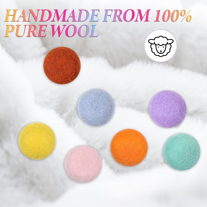 14 PCS Wool Cat Ball Toys, Quiet Play Felt Cat Ball Toys Kitty Kicker Exercise Toy, Fun Colorful Kitty Kitten Toy for Interactive Kitten Balls for Indoor 1.2in