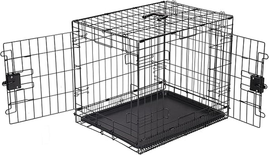 Amazon Basics Durable,Foldable Metal Wire Dog Crate with Tray, Double Door, Divider, 24 x 18 x 20 in, Black