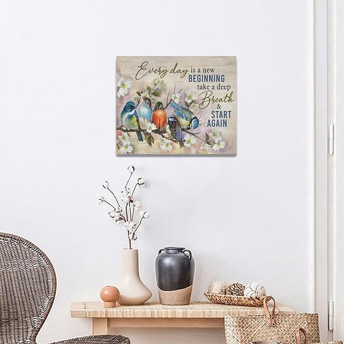 Bird Wall Art Farmhouse Flower Branch Pictures Rustic Country Birds Wall Decor Floral Canvas Print Painting Artwork for Bathroom Living Room Bedroom 16"x20"