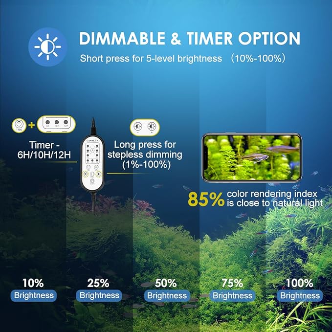 Aquarium Light,18W 24/7 Natural Mode,9 Light Modes(Water Grass Mode & 7 Colors & Cycle),Adjustable Timer and 7 Color Brightness - with Expandable Mounting Bracket for 18~24IN Fish Tank