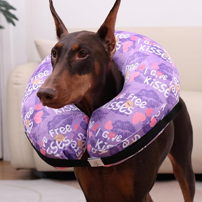 CuteBone Inflatable Dog Cone with Removable Soft Fleece Covers for Small/Medium/Large Dogs and Cats Neck Donut Collar After Surgery GWB06L