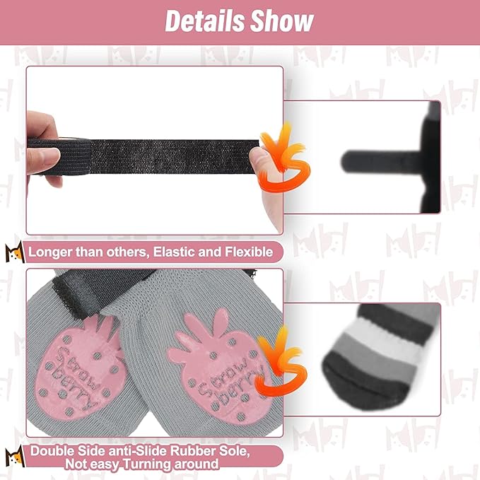 BEAUTYZOO Anti-Slip Dog Socks,Dog Shoes for Hot/Cold Pavement,Paw Protectors with Grips 3 Pairs for Puppy Small Medium Large Senior Old Dogs,Dog Socks to Prevent Licking and Hardwood Floor Protection