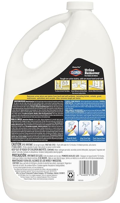 CloroxPro Urine Remover for Stains and Odors Refill, 128 Ounces (Package May Vary)