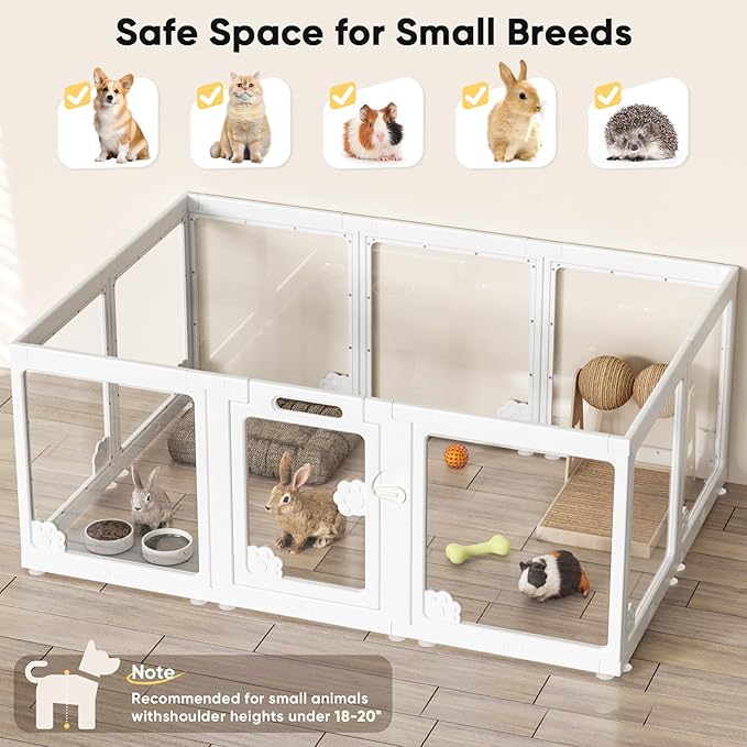 Acrylic Clear Dog Play Pen Indoors, Puppy Playpen with Door for Small Dogs Puppies, Transparent Plastic Pet Playpen Cage Fence Crate Kennel for Cat Kitten Rabbit Bunny Ferret etc (White-2 Panels)