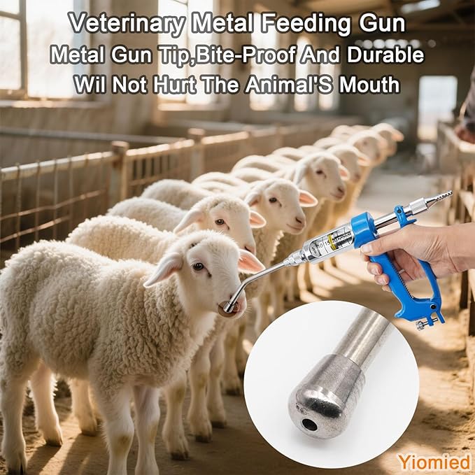 30ML Veterinary Metal Feeding Gun, Continuous Drench Gun Dosing Device Veterinary Adjustable Medicine Dispenser Husbandry Autonomous Feeding Tool, for Pig Cow, Sheep, Horse (Blue, 30ML No Bottle)