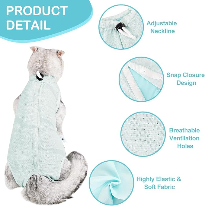 Cat Recovery Suit Cats Onesie After Surgery, Breathable Cats Surgery Suits Female for Abdominal Wounds, Kitten Recovery Suits E-Collar Alternative Cat Onesie After Spay Anti Licking