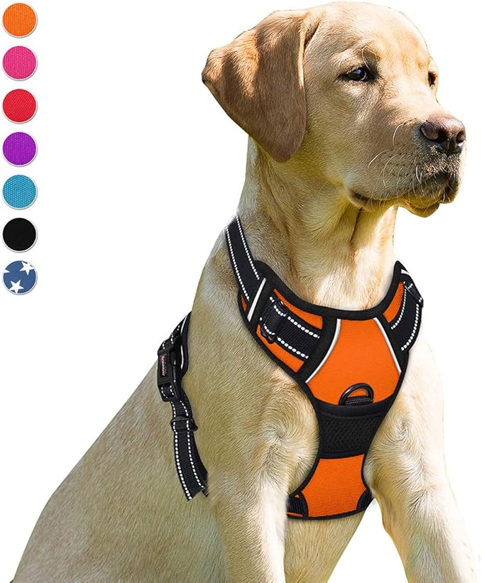BARKBAY No Pull Dog Harness Front Clip Heavy Duty Reflective Easy Control Handle for Large Dog Walking(Orange,M)