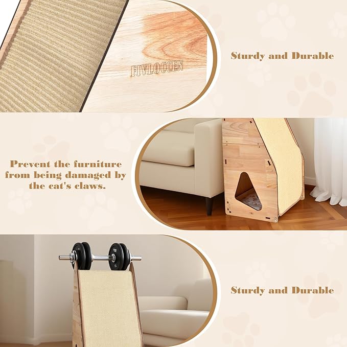24in Multi-Functional Cat Furniture: Sisal Scratching Posts & Sturdy 3D Wood Frame for Indoor Cats, Integrated Cat Condo Hideout Tunnel All-in-One Space Saver for Multi-Cat & Budget-Friendly
