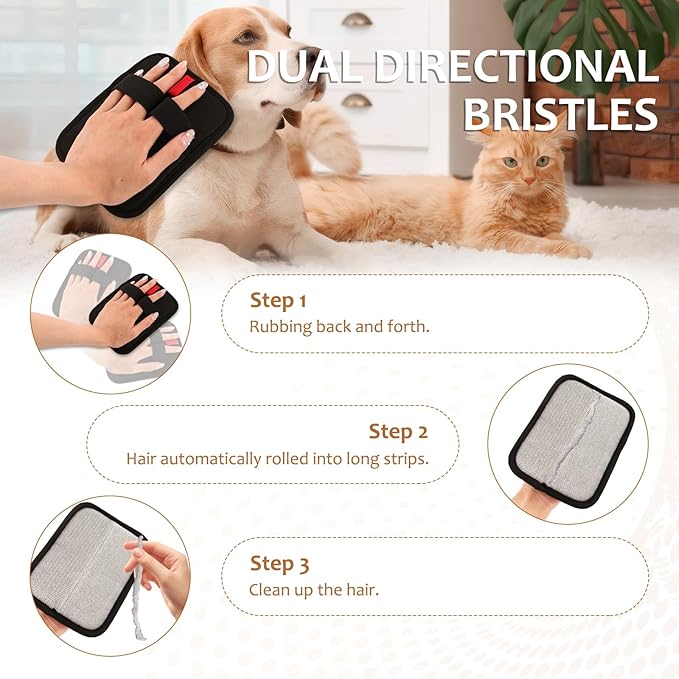 6 Pcs Pet Hair Removal Glove, Electrostatic Pet Hair Remover Gloves, Reusable Cat & Dog Hair Cleaning Gloves, Suitable for Couch, Furniture, Blankets, Curtain, Car Seat