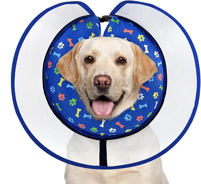 Dog Cone Collar with Enhanced Anti-Licking, Inflatable Dog Cone After Surgery, Adjustable Size with Soft Padding for Small Medium Large Dogs - Blue/M