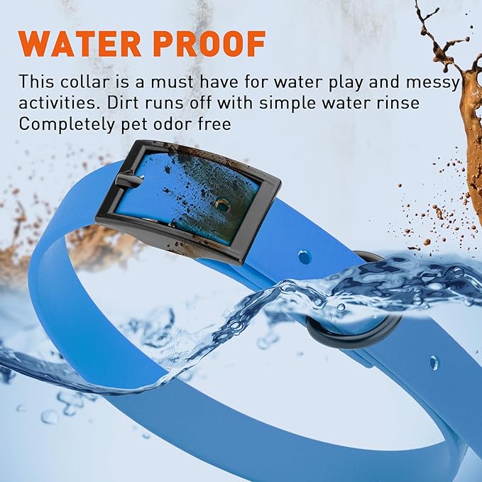 Dogline Biothane Waterproof Dog Collar Strong Coated Nylon Webbing with Black Hardware Odor- Proof for Easy Care Easy to Clean High Performance Fits Small Medium or Large Dogs, Cerulean Blue