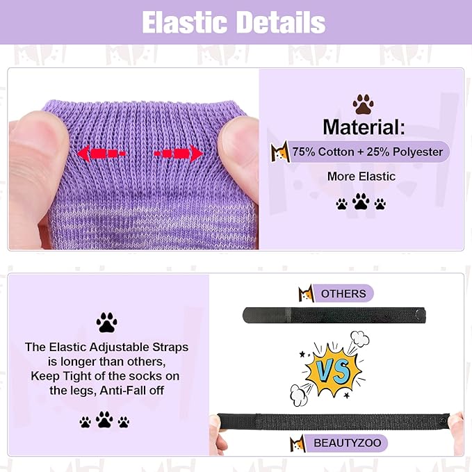 BEAUTYZOO Anti Slip Dog Socks for Small Medium Large Dogs with Grips Straps on Hardwood Floor Protection Wear, Traction Control 4 Pairs Double Side Paw Protector to Prevent Licking for Girl or Boy