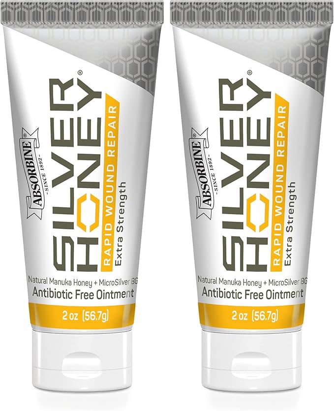 Absorbine Silver Honey Rapid Wound Repair Ointment Twin Pack 2oz Tubes, Manuka Honey & MicroSilver BG