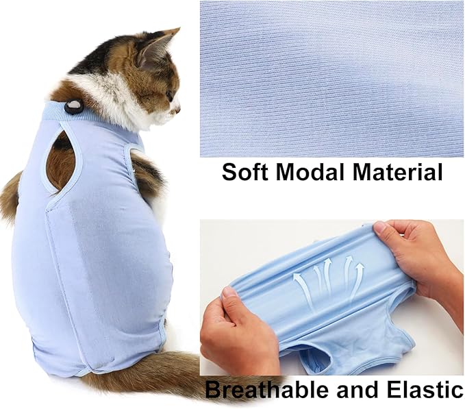 Cat Recovery Suit, Surgical Recovery Clothes for Abdominal Wound or Skin Disease, Cats Onesie After Surgery and Spay, E-Collar Alternative Pajama Suit (Blue, Large)