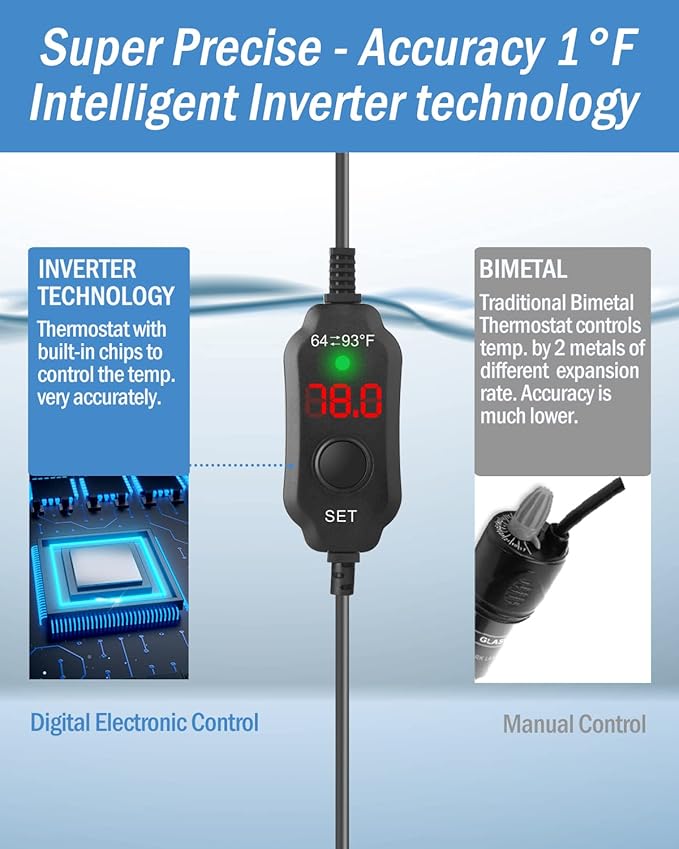 AquaMiracle Adjustable 200W Aquarium Heater Submersible Fish Tank Heater Super Short Aquarium Heater with LED Digital Display Thermostat, for Tanks 20-40 Gallons
