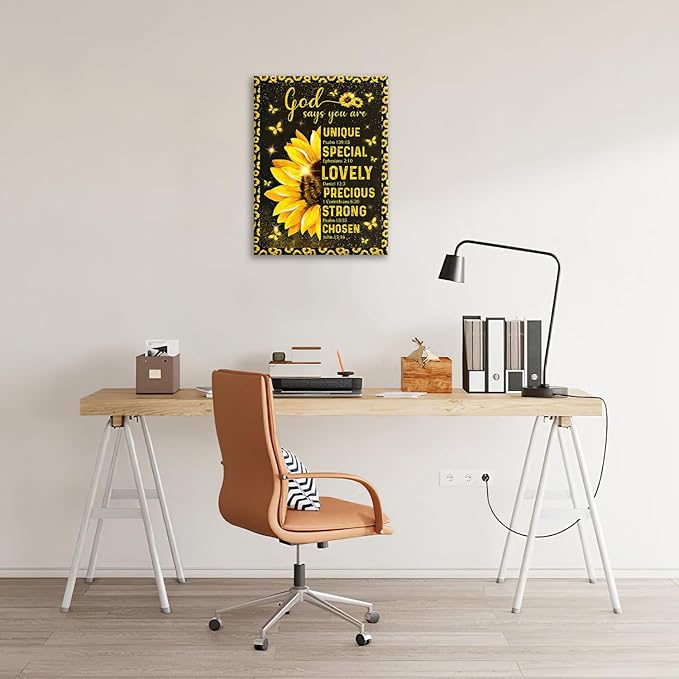 Christian Sunflower Bathroom Pictures Wall Art, Bible Verse Bathroom Wall Decor for Bedroom Office Wall Decorations for Bathroom Living Room Painting Artwork Modern Poster Prints 20"L x 16"W