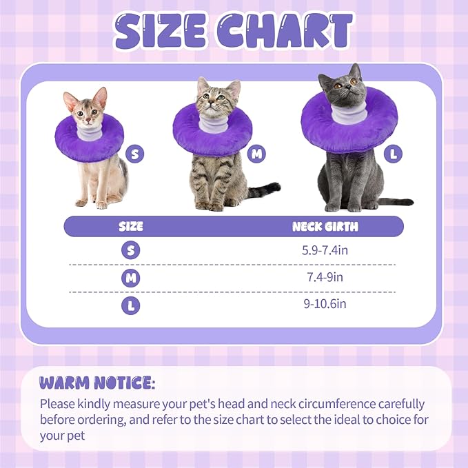 BRKURLEG Cat Recovery Collar Soft Cat Cones Pet Neck Protector Adjustable Kitten Cones to Stop Licking After Surgery Pet Elizabethan Collar for Cats Kittens, Purple, M