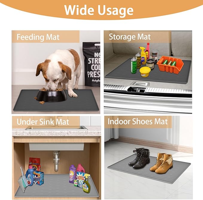 24" x 16" Dog Food Mat, Silicone Pet Mats for Food and Water, Nonslip Pet Feeding Mats for Floors, Dog Cat Bowl Mat with Raised Edges, Dark Green