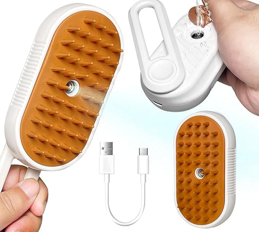 Cat/Dog Brush for Shedding - Steam Brush with Water, Hair Comb and Steamer for Pet Grooming (NEW WHITE)