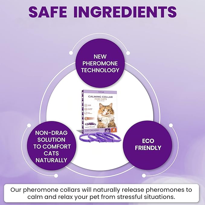 Calming Collar for Cats: Pheromone-Infused Behavior Support, Long-Lasting 30-Day Effect, Adjustable & Waterproof, 4-Pack (Purple)
