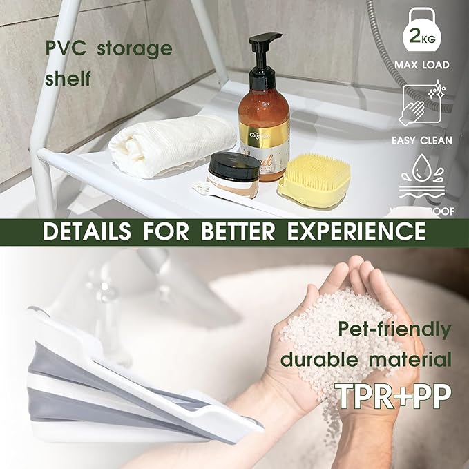 CYGNE 2-in-1 Dog Bathtub & Washing Station, Elevated Collapsible Bathtub with Drainhole & Storage Rack, Foldable Portable Indoor/Outdoor Pet Bathing & Grooming for Small Dogs Cats