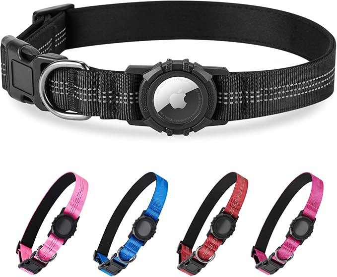 Dog Collar Compatible with Airtag, with Waterproof Cover, Multiple Colors, Multiple Sizes, Breathable Cotton and Linen Material, Suitable for Small, Medium and Large Dogs