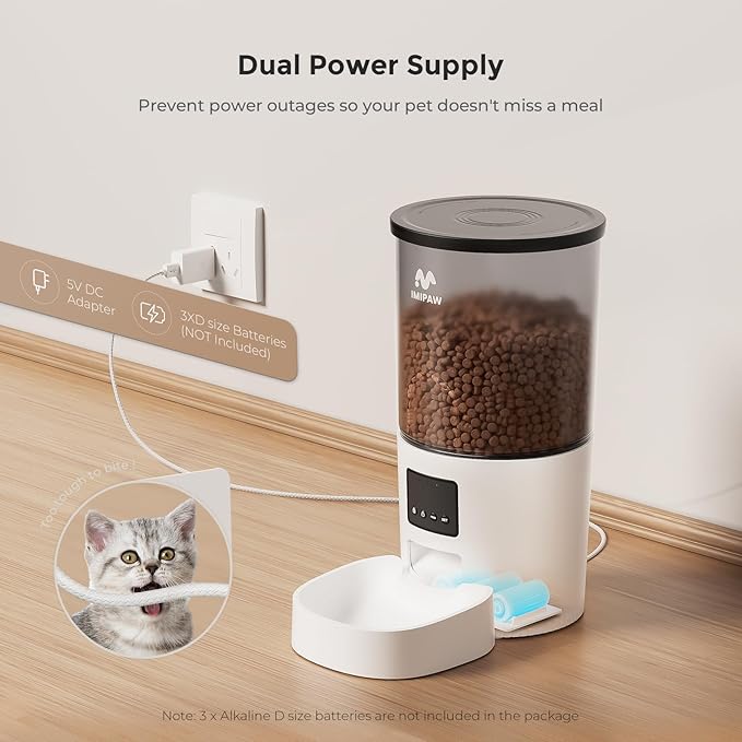 Automatic Cat Feeder, 5L Pet Dry Food Dispenser with Timed Programmable Portion Control, Dual Power, With Desiccant Bag, Easy Set Up, 10 Meals Per Day for Cats and Puppies（Remote Not Supported）