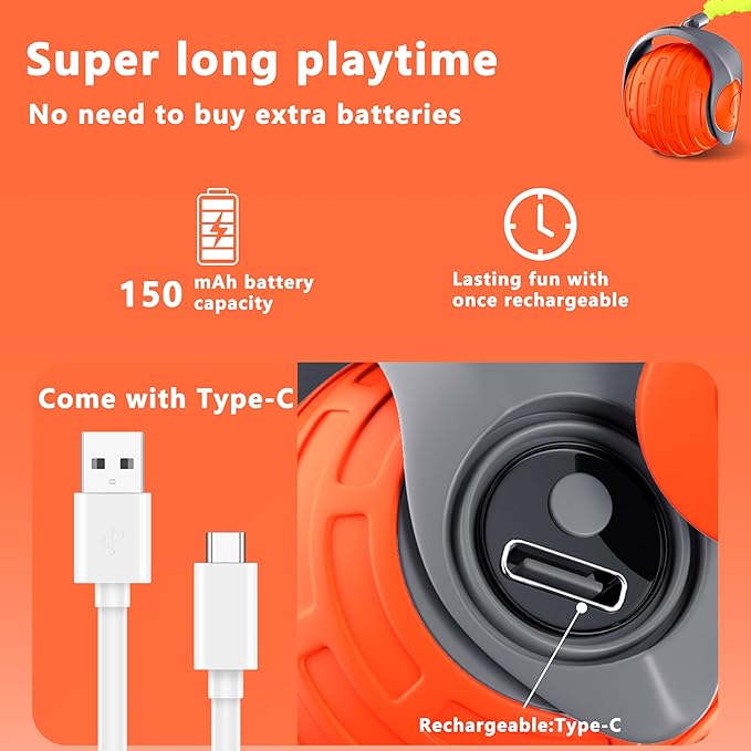 Cat Toys,Interactive Cat Toys Ball for Bored Indoor Cat,Automatic Rolling,Drop Resistant and Obstacle Avoidance,2 Modes Adjustment,Fluffy Tail and USB Type-C Rechargeable（Orange）