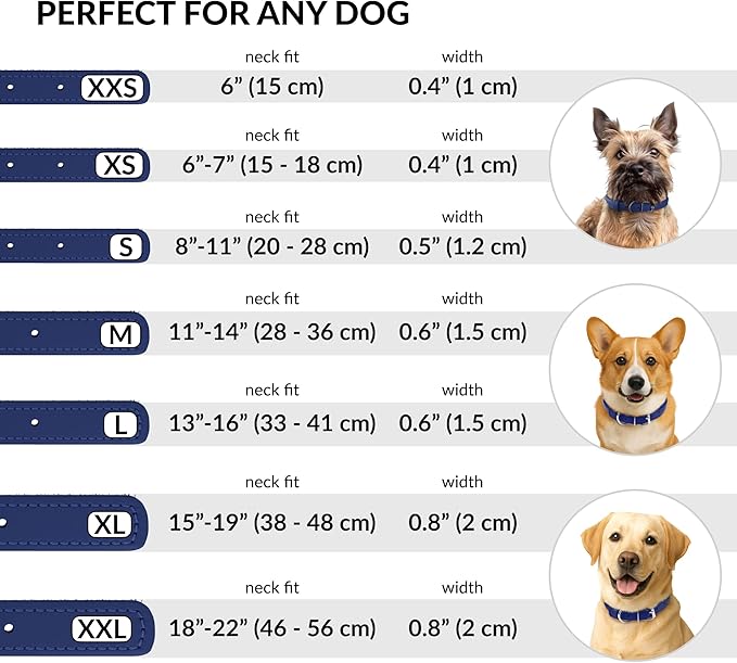 CollarDirect Rolled Leather Dog Collar, Soft Padded Round Puppy Collar, Handmade Genuine Leather Collar Dog Small Large Cat Collars 13 Colors (11-14 Inch, Deep Blue Textured)