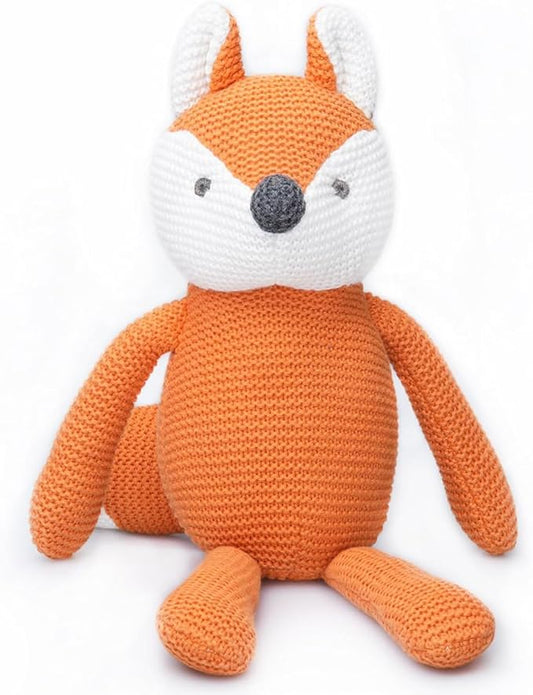 100% Organic Cotton Baby Toys Orange Fox Stuffed Animals for Newborn 7.1"