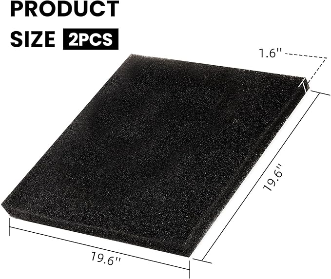 2 Pack Aquarium Sponge Filter Pad, Bio Filter Media Pad, 19.6" x 19.6"x 1.6" Cut-to-Size Open Cell Foam Sheet Replacement Foam Cover for Fish Tank Filter, 30 PPI