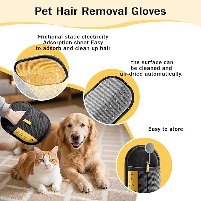 3 Pcs Pet Hair Removal Glove for Cats,Newly Upgraded Reusable Electrostatic Pet Hair Gloves, magic brush pet hair remover Tool for Clothing, Couch, Carpet, Car Seat