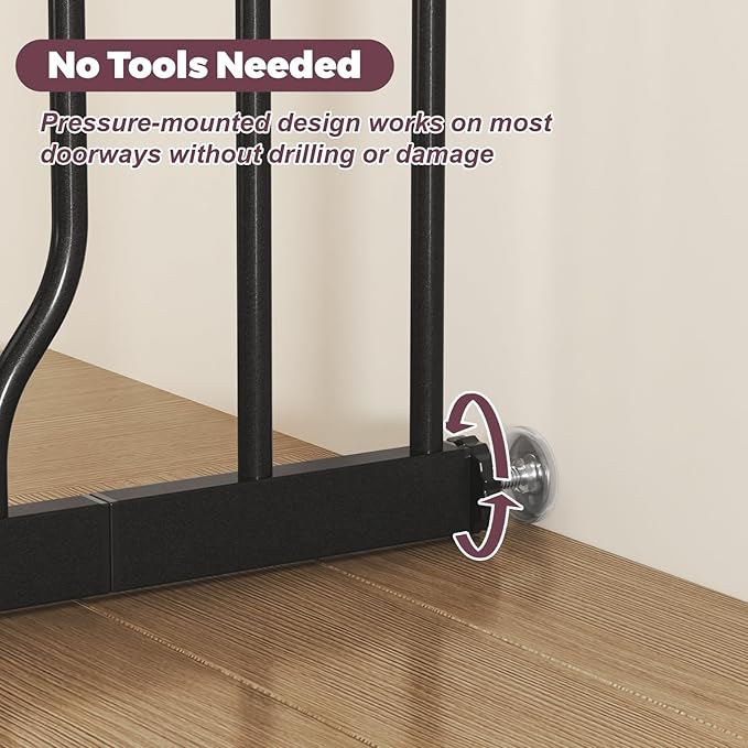 29"-45" Baby Gate for Stairs, Auto Close Stroller Friendly Dog Gate Indoor for Doorways, Pressure Mounted Baby Gate, Easy Walk Through Gate for Children & Pets, Black