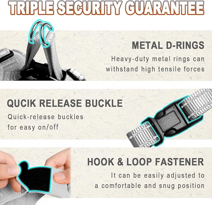 Dog Harness Step in Dog Vest Harness, Reflective Adjustable Puppy No Pull Harness Breathable Soft for Small and Medium Dogs Cats, Grey, XS