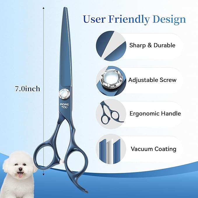 7 inch Matte Blue Straight Dog Grooming Scissors Professional 440C Stainless Steel Dog Shears Smooth Cutting Comfortable Grip and Easy to Use for Groomers and Home Use