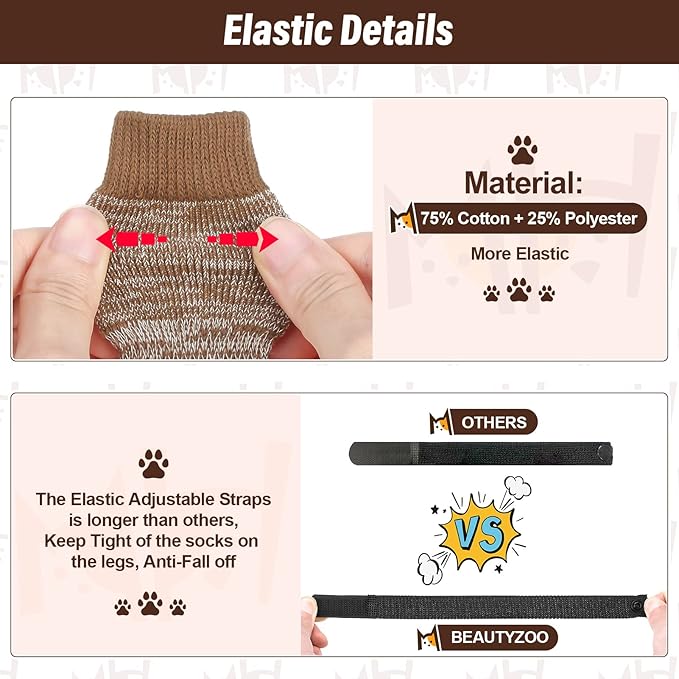 BEAUTYZOO Anti Slip Dog Socks for Small Medium Large Dogs,Paw Protector with Grips for Hardwood Floor Hot/Cold Pavement,Traction Control 3 Pairs AntiTwist Dog Shoes to Prevent Licking for Senior Dog
