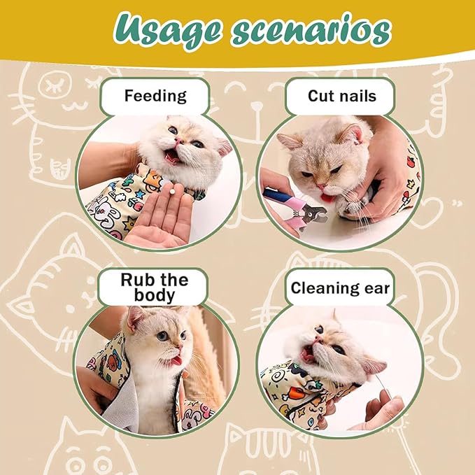 Cat Wrap for Cutting Nails and Grooming(27" x27"), Cat Restraint Wrap for Nail Clipping,Self-Adhesive Fabric Cat Swaddle Burrito Wrap for Nail Trimming (Graffiti Style)