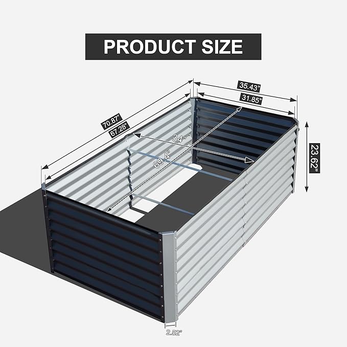 Domi Raised Garden Beds Outdoor, 6x3x2ft Thickening Tall Metal Rectangular Deep Root Box Planter for Vegetables, Flowers, Herbs, and Succulents 2" Deep w/ 256 Gallon Capacity - Silvery