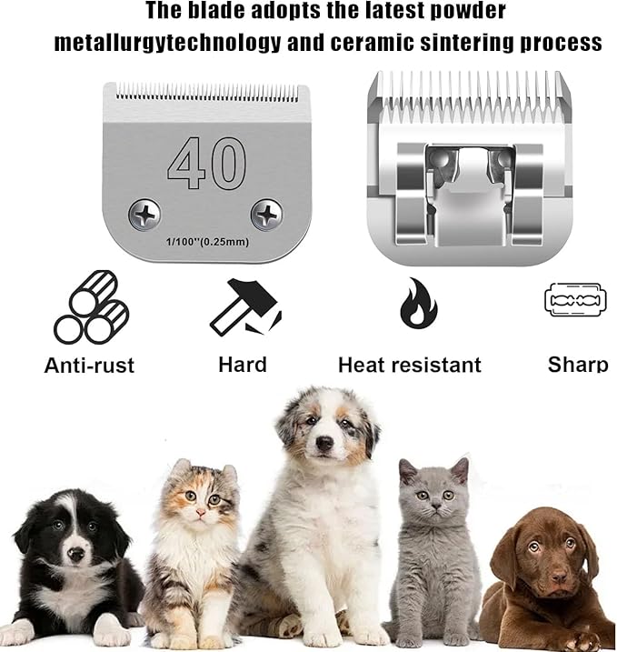 40 Blades for Dog Grooming Blades Compatible with Andis,Oster A5,Wahl km10 Dog Clippers,Size-#40, 1/100-Inch Cut Length (0.25mm) (3pcs #40)