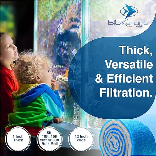 Big Kahuna Aquarium Filter Floss Rolls – 12-inch Pond and Aquarium Filter Media – 1-inch Thick Wet/Dry Aquarium Filter Pad – Bonded Media Filter for Freshwater or Marine Aquariums, Ponds - 15 feet