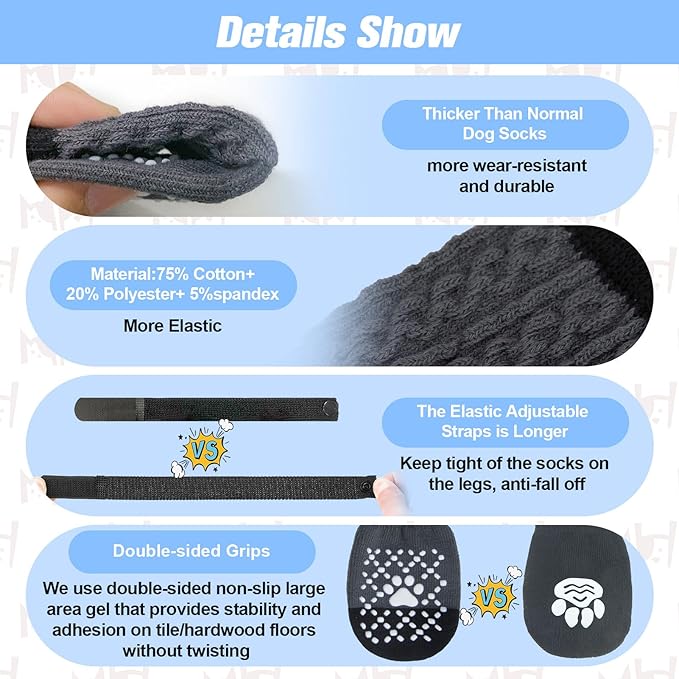 BEAUTYZOO Anti-Slip Dog Socks,Dog Shoes for Hot/Cold Pavement,Paw Protectors with Grips 3 Pairs for Puppy Small Medium Large Senior Old Dogs,Dog Socks to Prevent Licking and Hardwood Floor Protection