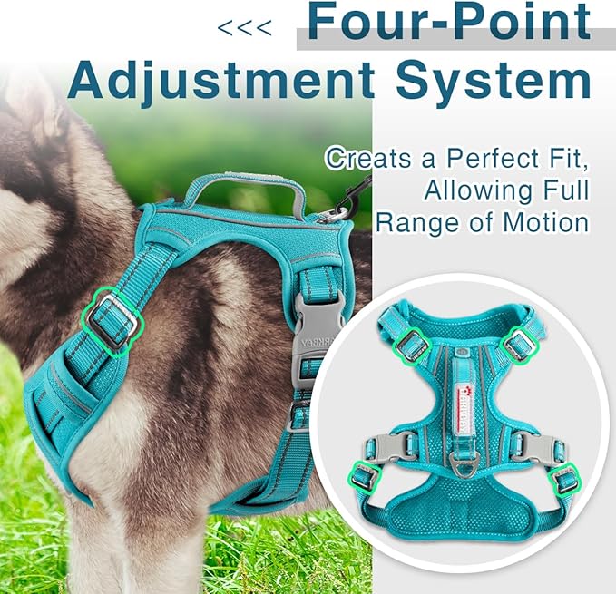 BARKBAY Dog Harness No Pull with ID Tag Pocket - Heavy Duty, Reflective, Easy Control for Large Dogs(Ocean Blue,L)