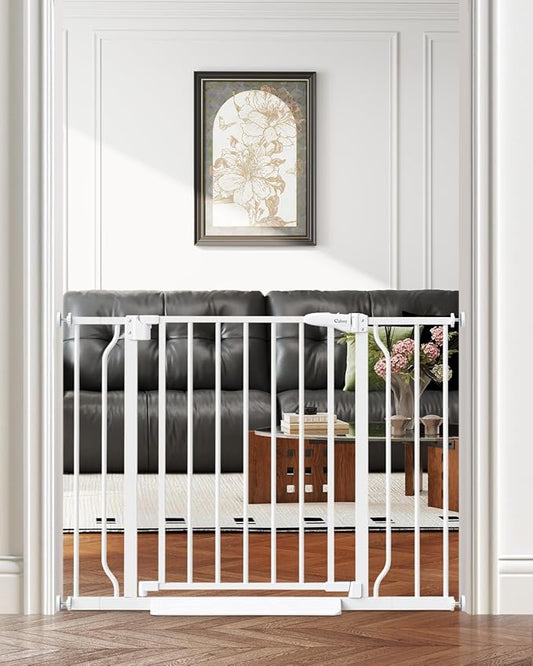 29"-40" Baby Gate for Stairs, Auto Close Stroller Friendly Dog Gate Indoor for Doorways, Pressure Mounted Baby Gate, Easy Walk Through Gate for Children & Pets, White
