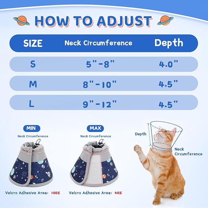 Cat Cone Collar Soft to Stop Licking, Adjustable, Foldable Lightweight Kitten Cones After Surgery Recovery for Cats & Kittens, Cat Cone Alternative (Grey, M)