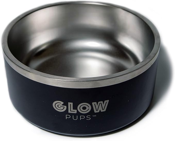 Black Dog Bowl, Double Wall Stainless Steel Pet Bowl, Vacuum Insulated Pet Feeder, Non-Skid Pet Bowl, 32 oz