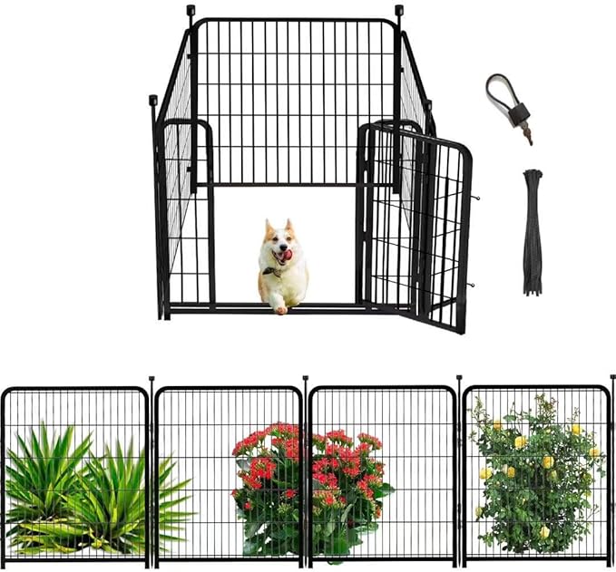 Dog Playpen 36inch 4 Panels, Puppy Playpen Indoors, Dog Fences Outdoor for Yard, Wide Door Low Threshold Garden Fencing for Medium/Large Pets. Black Pens Total 8.9 Ft(L)