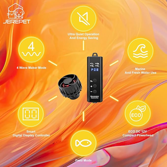 1050GPH Aquarium Wave Maker with Controller Mini DC12V 6W Powerhead with Magnetic Mounting, Nano Wavemaker for 10 to 50 Gallon thickness up to 8mm(1/4") Tank,